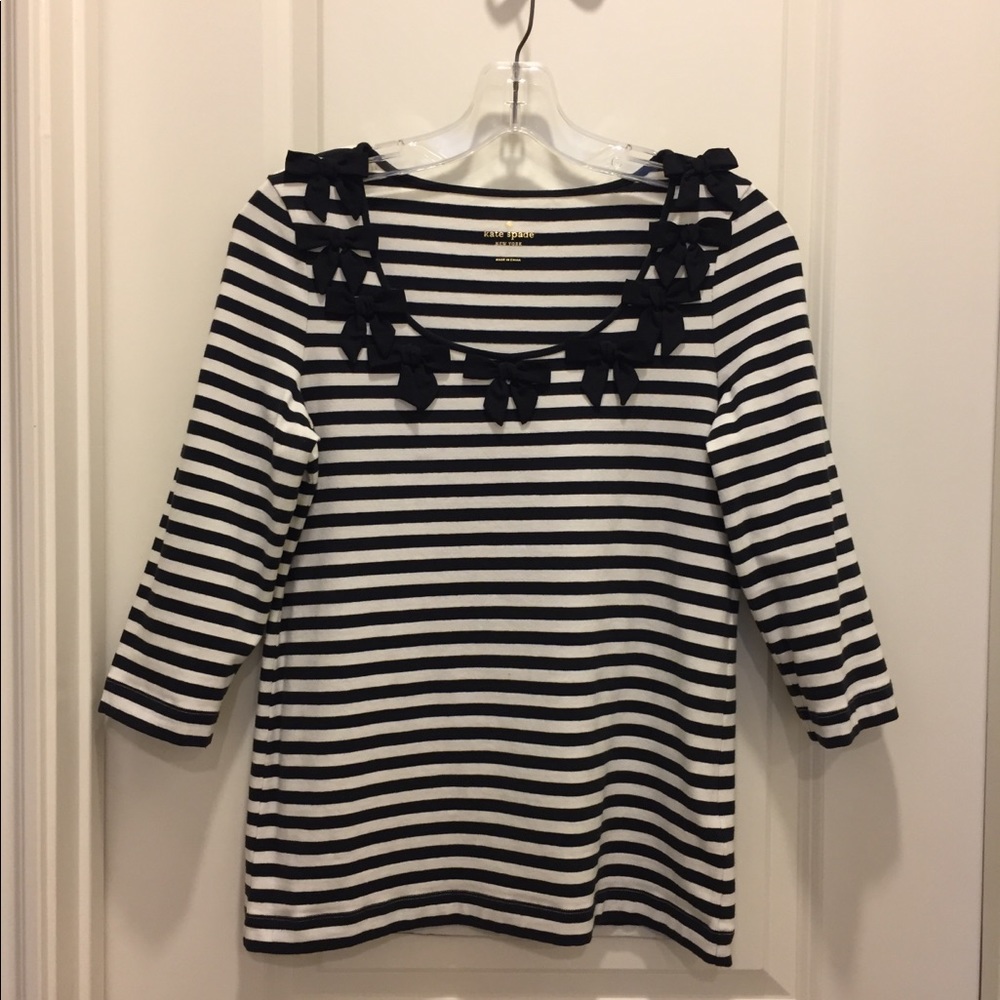 Kate Spade Top with Bows, Black & Cream Stripes S
